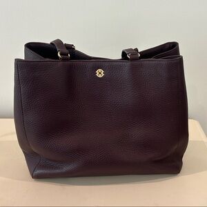Dagne Dover Deep Purple Leather Tote with Gold Accents